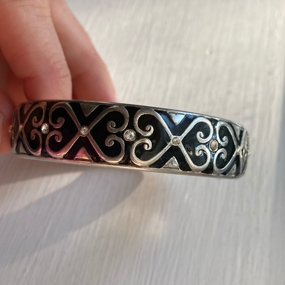 BRIGHTON silver and black enamel cuff bracelet